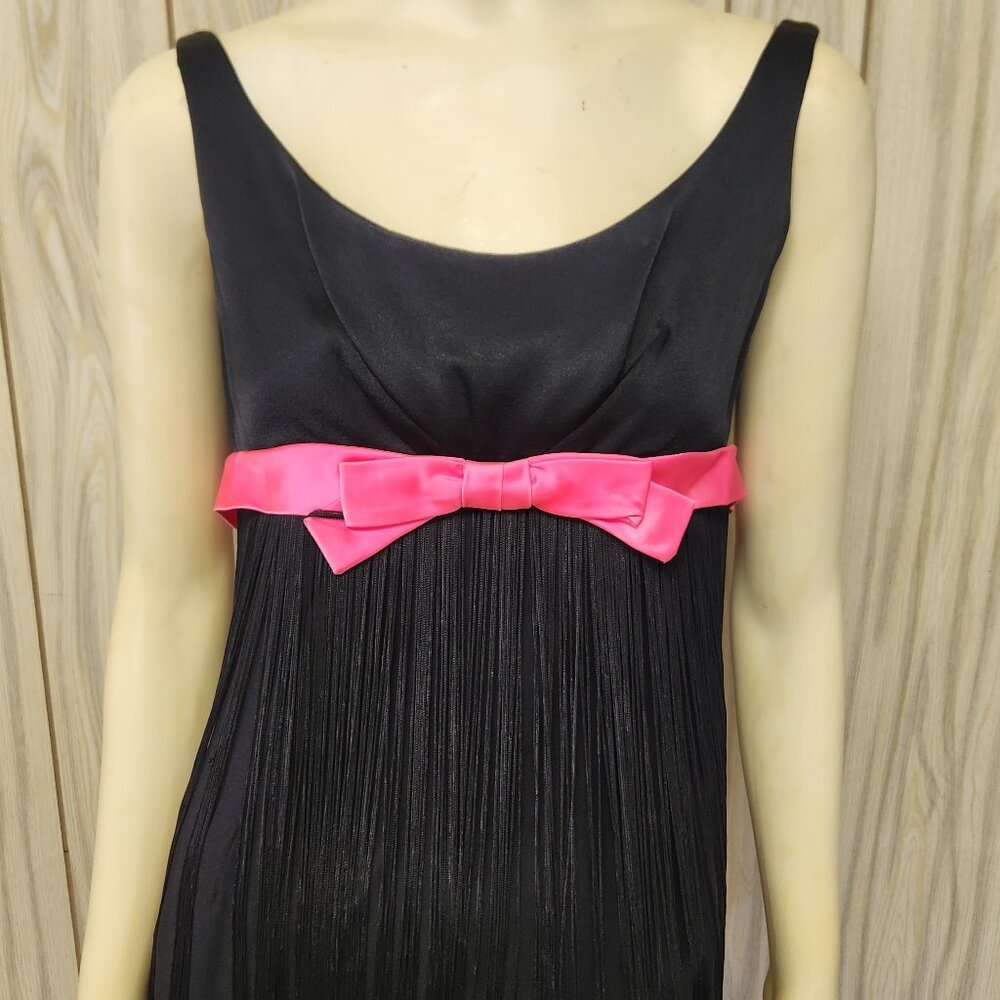 vintage flapper fringe dress XS handmade black pink LBD